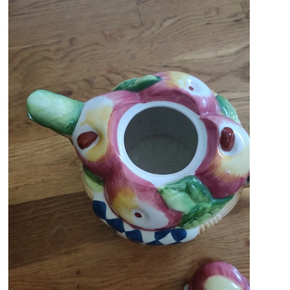 Vintage Ceramic Apple Basket Teapot Country Cottage Core Kitchen Decor